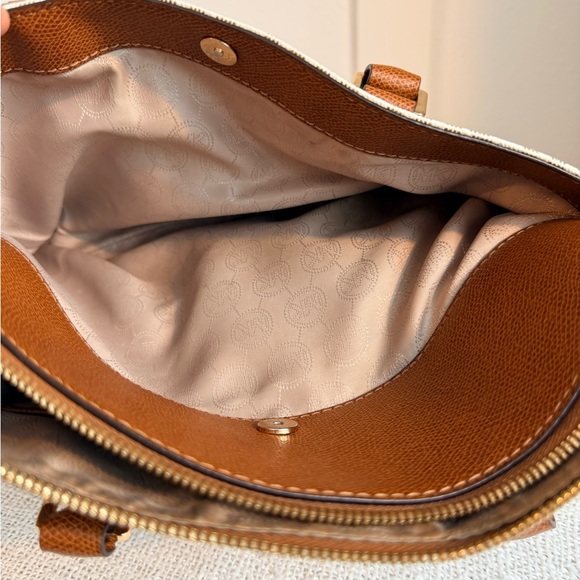 Michael Kors Signature PVC Leather Satchel Bag Brown MK Logo Shoulder Crossbody - Picture 9 of 11